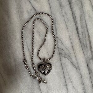 Brighton Silver Heart Necklace with Floral Design